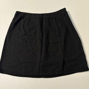 VERSONA Black Linen Blend A Line Skirt With Side Slit Modern Size 8 Office